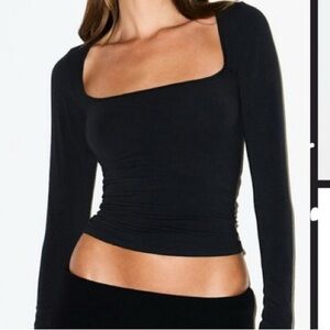 Skims Cotton Jersey Scoop Neck Long Sleeve T-Shirt Soot New